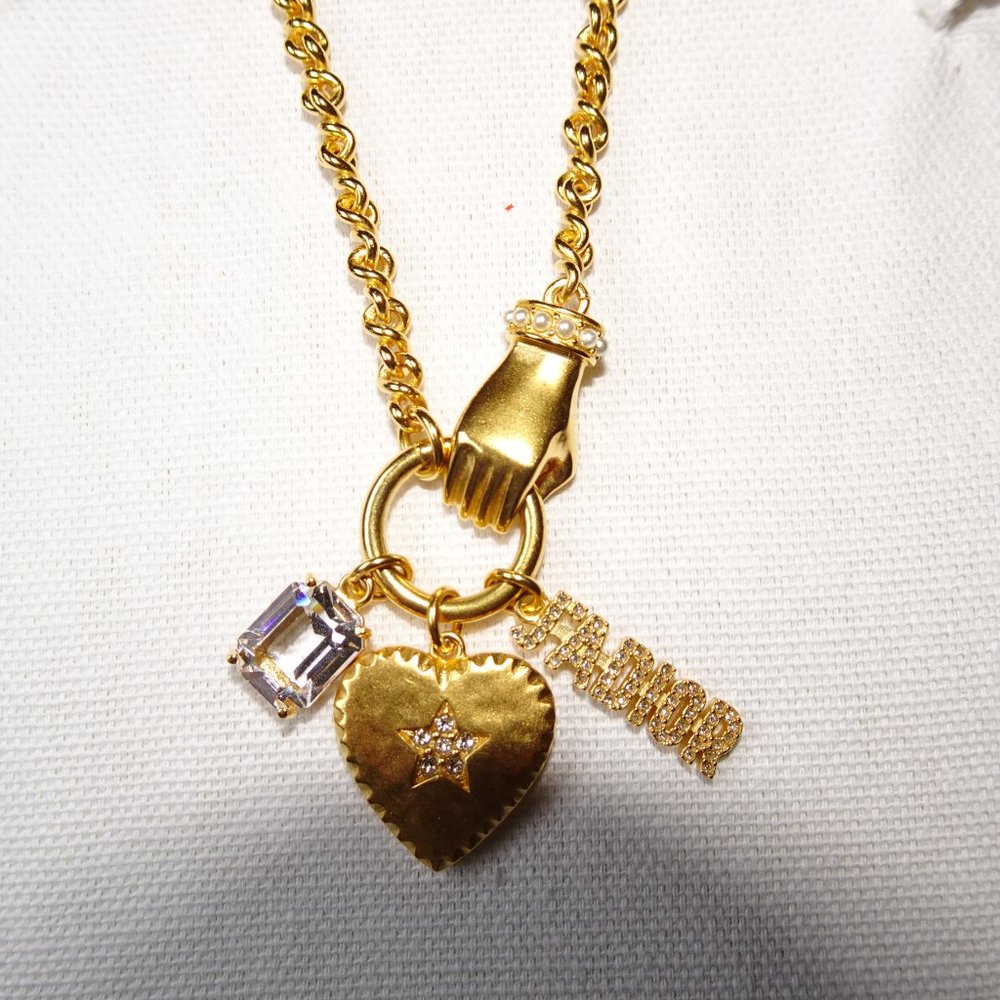 Dior J'Adior Hand Heart Crystal Gold Chain Necklace - Picture 2 of 13